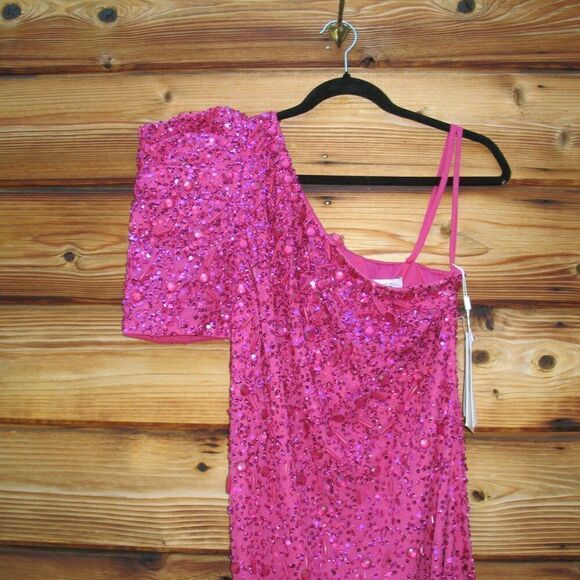 Mac Duggal 10912 Womens Pink EMBELLISHED PUFF ONE SHOULDER COLUMN GOWN Dress - Picture 9 of 16